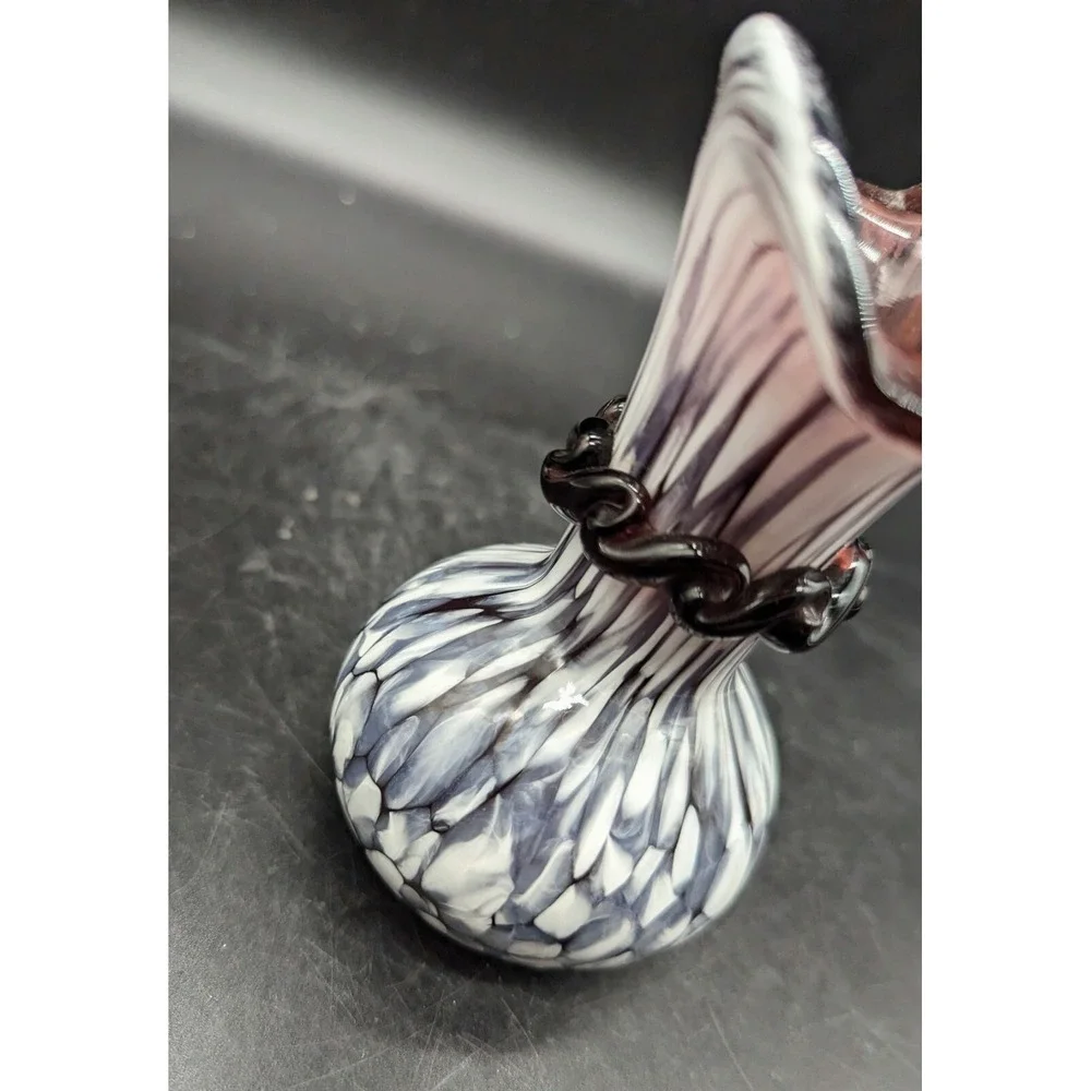 Vintage Purple Amethyst Art Glass Splatter Glass Pitcher Vase Cruet 4.75